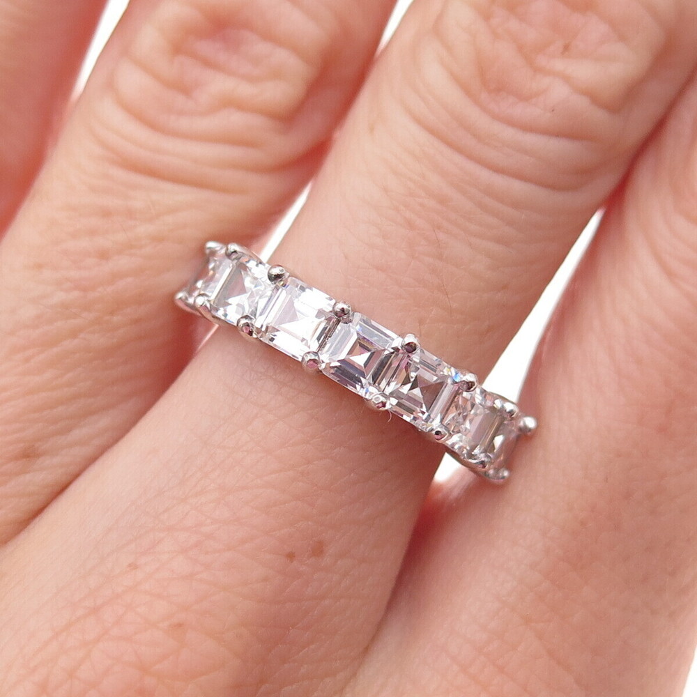 925 Sterling Silver Asscher-Cut C Z Half Eternity Ring Size 8.25